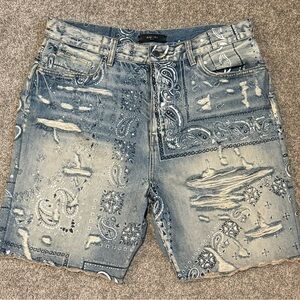 AMIRI Blue Bandana Print Jean Shorts